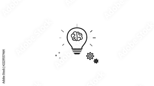 Minimalist Line Art Illustration of a Light Bulb Incorporating a Human Brain Symbol
