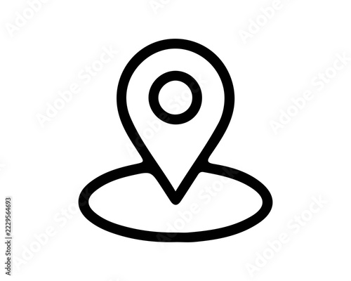 Black location pin icon showing a destination point on a simple white background