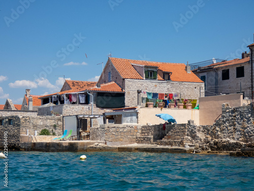 Island Prvic in Croatia, Dalmatia near Sibenik and Vodice with its old architecture and waterfront.