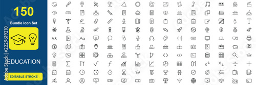 Fotografie Education icon set featuring school, science, and technology symbols in a clean minimalist line art style for icons and line-art Projects