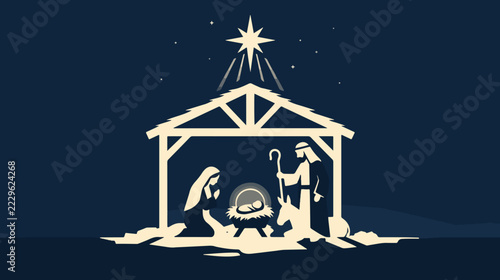 Traditional Bethlehem Nativity Scene in Modern Cartoon Style
