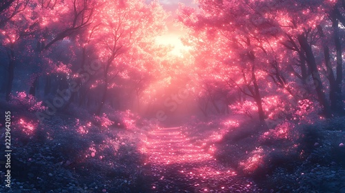 Mystical pink forest path