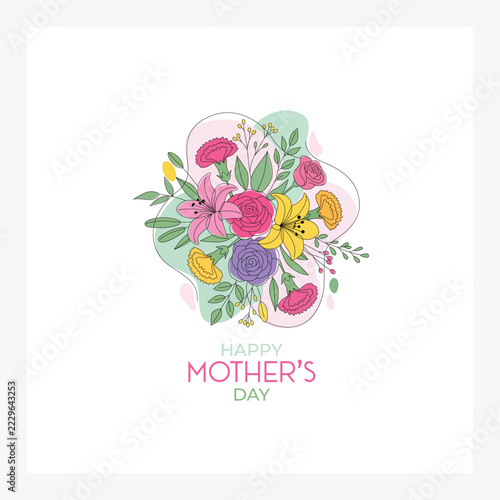 Happy Mother's Day Greeting Card Design with Elegant Spring Floral Bouquet Vector
