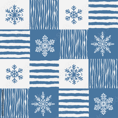 Seamless Christmas Pattern with Hand Drawn snowflakes