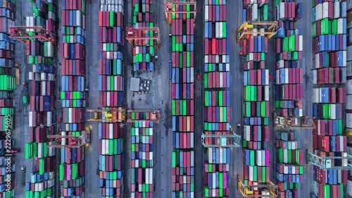 Aerial view global business logistic transportation container cargo international terminal port, Container cargo industrial import export port by container cargo ship, Sea freight shipping container.