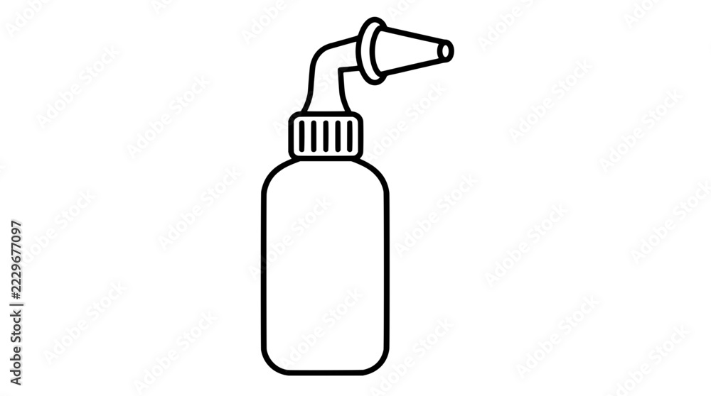 Fototapeta premium Medical ear washing spray bottle featuring an angled irrigation nozzle and directional flush tip, drawn as a clean black vector icon for audiology hygiene and personal clinical care