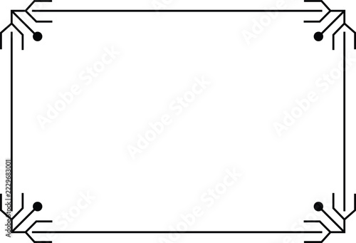 Technology Circuit Border Frame Continuous Line Art - Futuristic Digital Vector Illustration