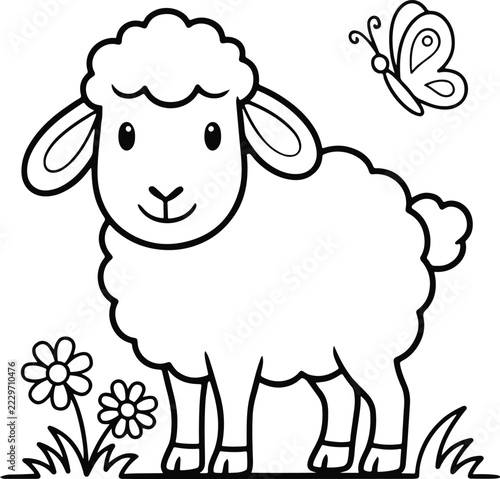 Cute Sheep Coloring Page for Kids