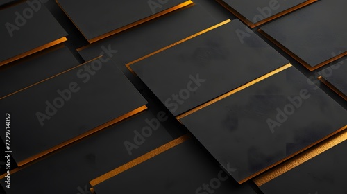 Neat Stack of Heavy Matte Black Corporate Business Cards with Gold Foil