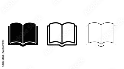 Vector illustration of set of open book icons in different styles on a transparent background
