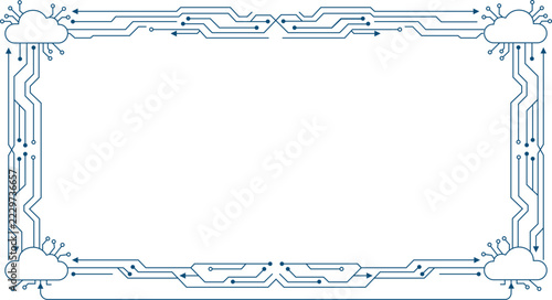 Cloud Computing Circuit Frame Line Art - Digital Network Technology Border Vector Illustration