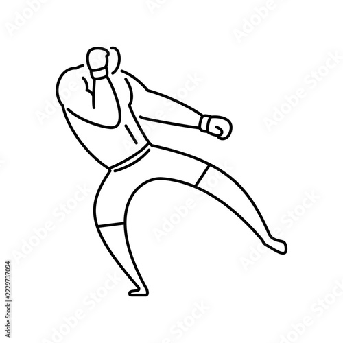 Leg kick outline icon. MMA fighter line art illustration.
