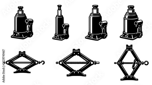 Black and white line art of jacks and lifts