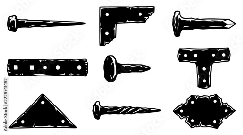 Black metal fasteners and brackets collection