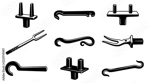 Black and white line art icons set