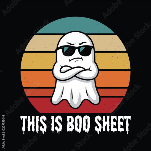 Cute Cartoon Ghost Wearing Sunglasses with Crossed Arms and Funny Quote Vector Illustration