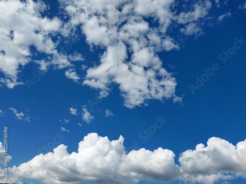 Deep Blue Sky and Dramatic White Clouds Formation on a Clear Day