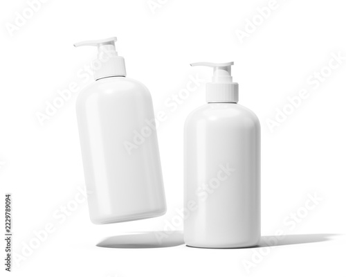 White plastic pump dispenser bottle isolated on transparent background for liquid soap, lotion or shampoo branding