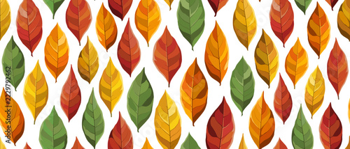 Obraz na plátně Autumn seamless pattern with colorful yellow,red, green fall leaves on white background