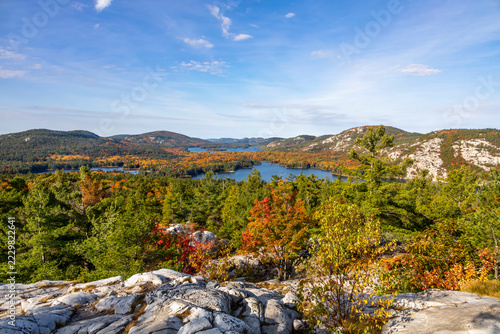 Breathtaking autumn vista over Killarney Lake and La Cloche Mountains in Ontario.