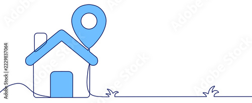 Obraz na plátně An illustration of a house with a location marker, representing concepts such as