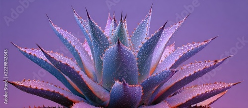 Close-up of a succulent plant with spiky, textured leaves, covered in water droplets
