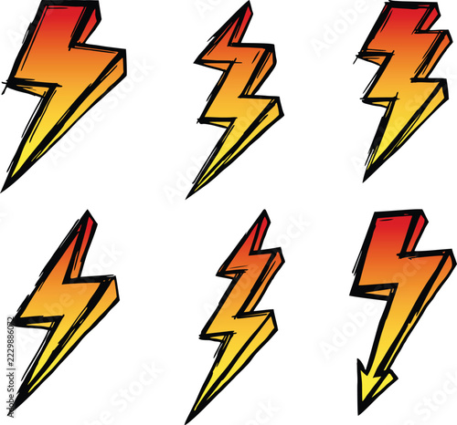 Variety Icon Illustration Set of Vector Graphics with lightning bolt