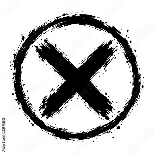 Black grunge cross mark inside circular frame vector illustration isolated