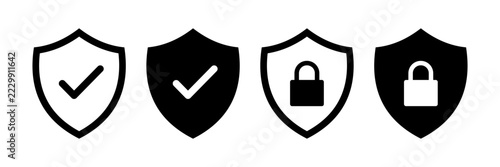 Shield Icon Set Security Checkmark and Padlock Symbols