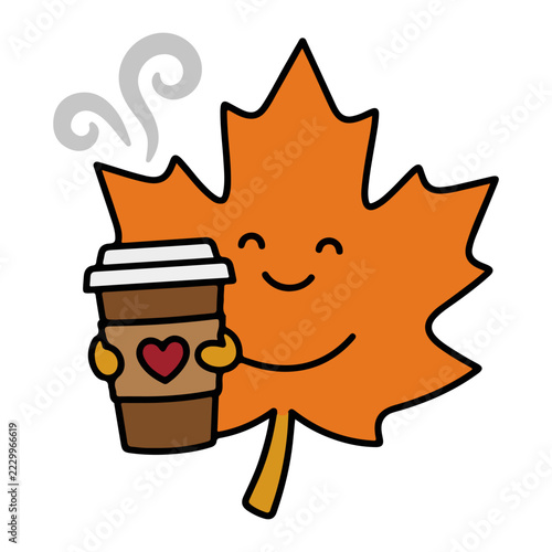 Cute Maple Leaf Character Holding Hot Coffee Cup Illustration