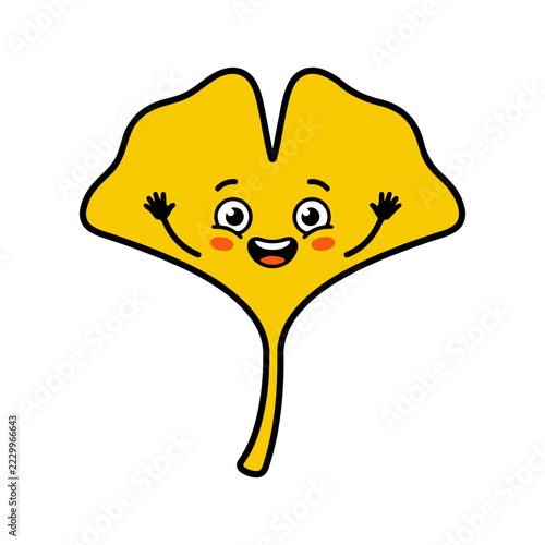 Cute Kawaii Ginkgo Biloba Leaf Character Vector Illustration