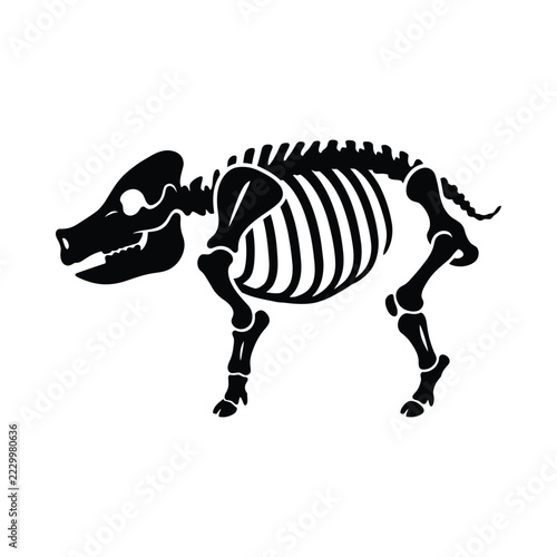 Black pig skeleton silhouette isolated on white background for halloween graphic design