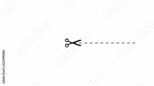 scissors cut dash line icon sign animation on transparent background, scissors cutting line animated with alpha channel.