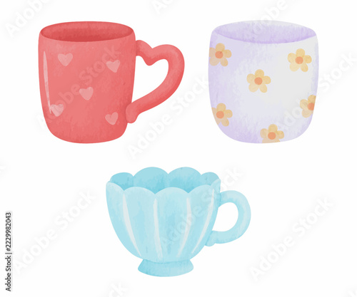 Cute Pastel Ceramic Mug Collection with Hearts and Floral Patterns