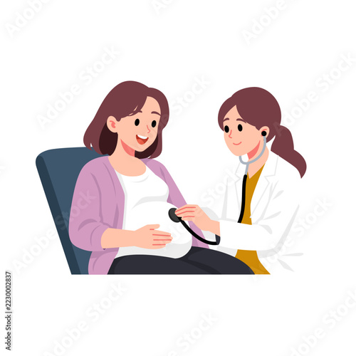Pregnant Woman Having Medical Checkup with Doctor and Stethoscope