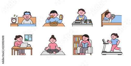 Various Daily Activities and Lifestyle of Man and Woman Characters