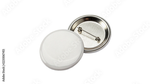 Fotografie A blank white round pin badge button isolated on transparent background