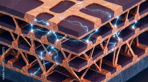 Neuromorphic chip architecture with electrical current flow on layered grid structure