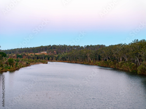 Burnett River in Sunset Lights near Bundaberg City Queensland Australia