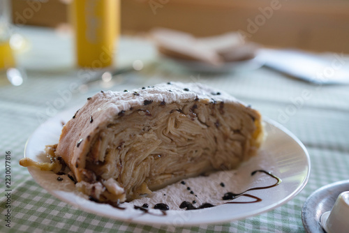 Close-up of the apples in the Apfelstrudel, a traditional dessert from Tyrol, Austria, and Vienna