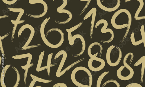 Abstract Hand-Drawn Numbers in Gold Brush Style on Dark Background
