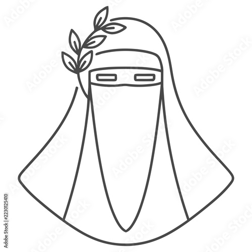 Woman in Niqab with Laurel Branch Line Art