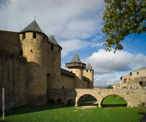 Carcassonne, France, October 18th 2026, main gate and bridge to the inner fortifications at Carcassone Castle