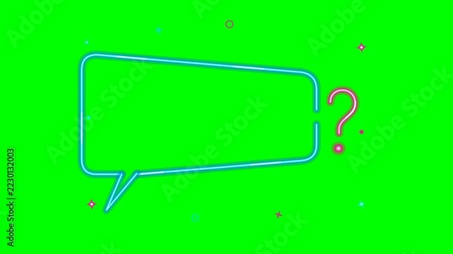 Glowing neon blue speech bubble with question mark on green screen