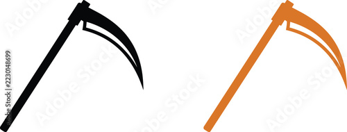 Obraz na plátně Black and orange scythe farming tools isolated icons