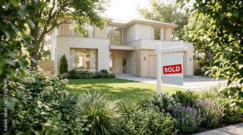 Newly sold modern residential house with spacious green lawn backyard