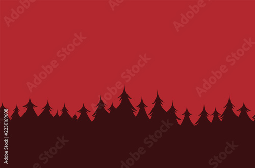 Red Christmas Forest Silhouette Background