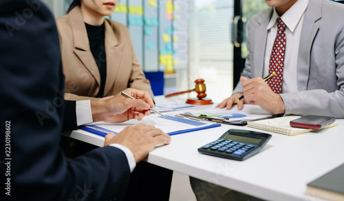Business team and Male lawyer or judge consult having team meeting with client, Law and Legal services