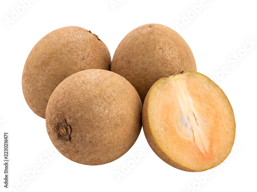 Obraz na plátně Sapodilla fruits whole and sliced on black