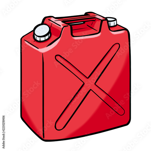 灯油ポリタンクのイラスト （赤色/筆タッチ） /  Red Kerosene Fuel Container in Hand-Drawn Brush Style